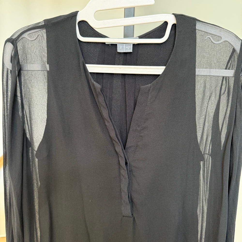 VINCE Double Layer Shirttail Dress Size 2 Black Sheer Lined Cocktail Party Silk - Picture 2 of 4